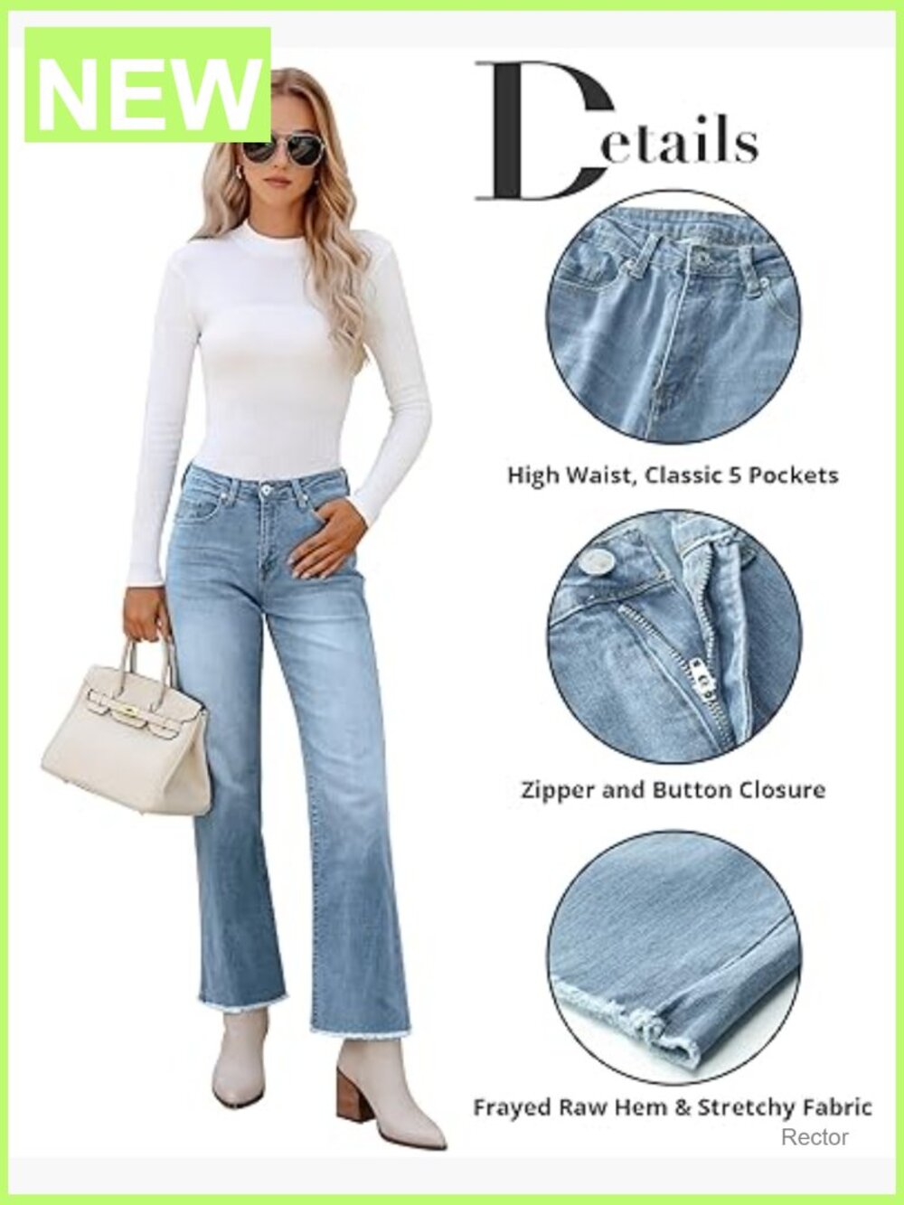 High Waisted Straight Leg Jeans Stretchy Frayed Hem Casual Denim Pants - Picture 6 of 7